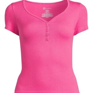 No Boundaries Hot Pink Ribbed Short Sleeve Top
